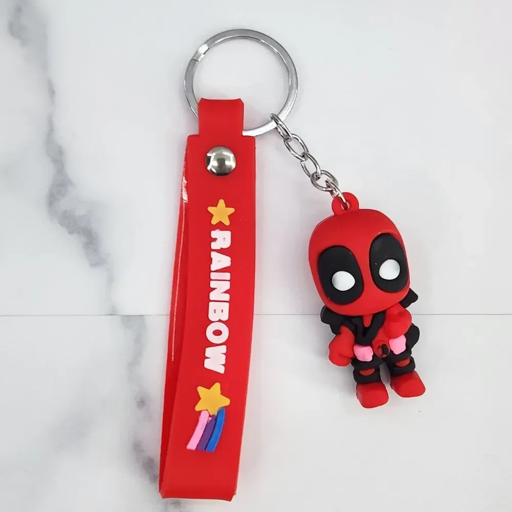 NEW Marvel Avengers Deadpool Superhero Figure Keychain & Strap Bag Charm PVC